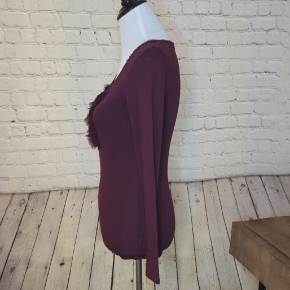 Banana Republic Burgundy Long Sleeve Top with Ruffle Detail - Picture 4 of 5
